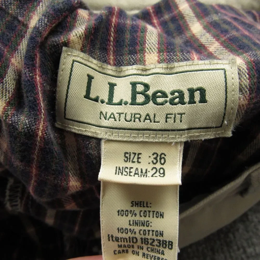 LL Bean Pants Men 36x27 Cream Beige Flannel Lined Pleated Natural‎ Fit Flawed